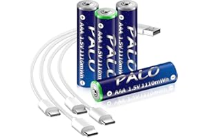 Mspalocell Bateria AAA USB-C litowa wielokrotnego ładowania 1,5 V 1100 mWh, szybkie ładowanie akumulatorów z kablem ładującym typu C, niskim poziomie samorozładowania, z lampką ładowania, 4 sztuki