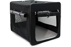 Wiltec Faltbare Transportbox für Hunde, Katze L (76x56x61 cm), robust, leicht, sicher, Hundebox mit entnehmbarem Kissen, Schwarz