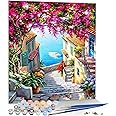 KAMIERFA Paint by Number for Adults Beginner Canvas - Landscape Bay Painting by Numbers Kits with 4 Brushes and Acrylic Paint for Gift and Home Wall Decor 12X16 Inch