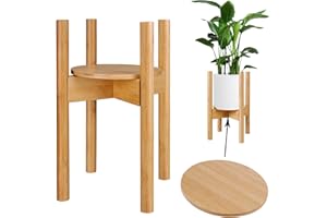 PHOETYA Natura Indoor Plant Stand with Adjustable Tray, Fits 9 to 12 Inch Pots, Wooden Mid Century Modern Display Rack - Rustic Decor