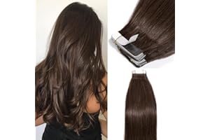 ELAILITE Tape in Hair Extensions Human Hair 40pcs - 100% Real Remy Human Hair Straight (#4 Medium Brown, 20 Inch-100 G)