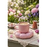 Mithra Life 95 ML Papatya Şekilli Seramik Pembe T&uuml;rk Kahvesi Fincan Takımı MIT1158