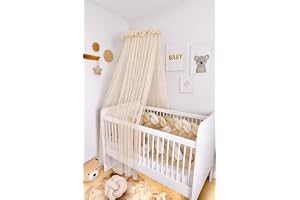Baby Fancyroom Sängöverkase för barnsäng - 300 x 180 cm - Fin tyll - Handgjord - Elegant kant - Finns i beige, blå, gammalros