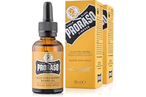 Proraso Lot de 2 huiles à barbe Wood & Spice, 2 x 30 ml, Soin visage homme qui lisse et protège, Huile pour barbe longue, Fabriqué en Italie