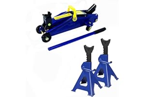 XINNG 2pcs 3Tonne Car Jack Stands + Heavy Duty Floor Jack 2 Tons(4000lbs) Hydraulic Car Trolley Supporting Vehicle Vans Truck Combo Set
