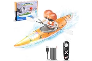 CUPCHID Barca telecomandata, Barca RC per kayak per bambini, Barca RC per bambini da 2,4 GHz con luce LED, Barca RC telecomandata per motoscafo da 10 KM/H（Giallo）