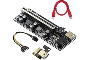 YUNKOZAND PCIE Riser 8 condensadores, GPU Extender Riser Tarjeta Riser para Bitcoin Litecoin ETH Ethereum Mining, con cable de extensión USB 3.0 de 60 cm, cable de alimentación SATA de 6 pines