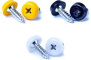 YUVA Number Plate Screws Kit – Oversized Plastic Top Bolts – License Plate Fixing Set (2 White, 2 Black, 2 Yellow) – Rustproof Fit for Cars & Motorbikes