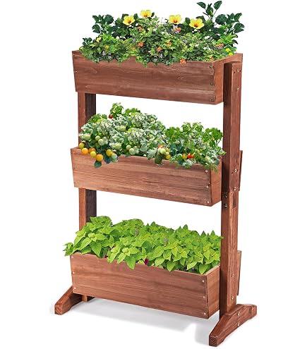 Dobar® Green Label Wandbed Met 3 Plantenbakken – Bloementrap Van FSC-hout, 38x17,5x79 Cm, Naturel, Voor Tuin, Terras Of Balkon
