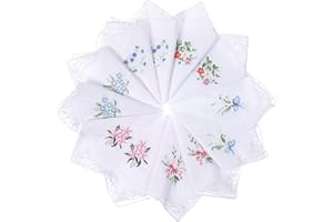 TIESOME White Cotton Handkerchiefs for Women with Vintage Floral Lace and Embroidered Flowers - Ladies Hanky for Wedding Party