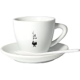 Bialetti - Cappuccino Kahve Fincanı ve Tabağı - 240mL - Bialetti İkonik Bıyıklı Adam Desenli - Porselen