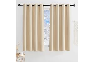 KGORGE Thermovorhänge gegen Kälte Blackout Vorhang Fenster Gardinen Beige 2er Set 145 x 140 cm(HxB) Verdunklungsvorhänge Ösen Gardinen Blickdicht, Biscotti Beige