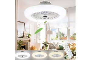 SWANEW Plafonnier Ventilateur De Plafond 80W, LED Fan Plafonnier avec Télécommande, Moderne 2700K-6500K Température de couleur Vitesse Réglable Éclairage Fan Φ55CM