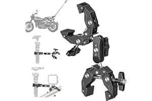 CAMOLO Double Super Clamp Camera Mount with Dual Ball Head Magic Arm, Cold Shoes, 1/4" Scew Holes Action Camera Mount for Hero DJI DSLR Camera,Hooks,Shelves,Poles