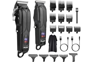 CkeyiN Pro Tondeuse Cheveux Professionnelle Sans Fil, Rechargeable Avec Ecran LED & 13 Peignes de Guidage, Parfait Pour les Hommes/Enfants/Barbiers