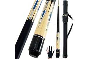 TaiBA 2-Piece Pool Stick With 1x1 Case,13mm Tip, 58", Hardwood Canadian Maple Professional Billiard Pool Cue Stick 20 Oz (Selectable)-Blue