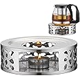 Stainless Steel Teapot Warmer Base with Hollow Frame Design Candle Holder, Coffee Food Warmer Tealight Holder for Borosilicate Glass Teapots