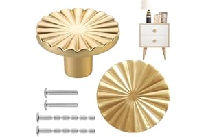 KeyQueen 2 Pack Gold Brushed Vintage Cabinet Knobs Brass Flat Drawer Pulls Doors Hardware Handles with Screws Set for Cupboard Dresser Wardrobe Drawers Jewelry Boxes