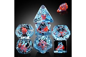 Red Fish D&D Dice, DNDND Resin Polyhedral Die with Velvet Bag for Dungeons and Dragons Role Playing Games and Tabletop Games （Red Fish)