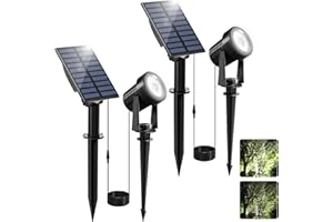 NATPOW Faretti Solari a Led da Esterno, 6000K Luci Solari da Giardino, 2 Modi, Automaticamente Acceso o Spento, Impermeabile IP65 Luci Esterne ad Energia Solare per Cortile, Patio, Alberi, 2 Pezzi