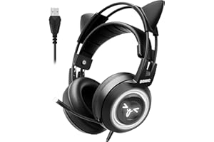 Somic Casque de Jeu Cat avec Virtual 7.1 et lumière LED, Son Surround, Casque avec Micro antibruit pour Ordinateur, PS4, Ordinateur Portable, Noir (Prise USB)