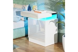 ‎LVHCMFOHM Lvhcmfohm Nachttisch Weiß mit Led, Nachtschrank, Nachtkommode mit 3 Schubladen und Schränke mit Klappdeckel für Wohnzimmer, Schlafzimmer (45x35x61cm)