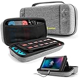 tomtoc Étui pour Nintendo Switch Protection Rigide Hardshell Housse de Transport pour Console Nintendo Switch et Accessoires, avec Poignée, 24 Cartouches de Jeu, Gris