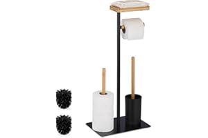 ‎RELAXDAYS Relaxdays Zestaw do WC, bambus, żelazo, wolnostojący uchwyt na papier toaletowy, szczotka toaletowa z uchwytem na szczotkę, czarny/naturalny