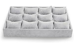 Oirlv Gris Velours Bijoux 12 Grilles Plateau à Bijoux pour Montres, Bracelets,Bracelets Bijoux,Plateau à Montres