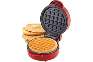 SENSIOHOME Sensio Home Mini Waffle Maker Machine Red | Non Stick Coating | Recipes Included | Fun Snack Maker | Compact Size | Indicator Light | Cool Touch 550W
