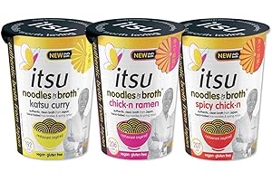 itsu Mixed Pack instant noodles & broth pot 64g | Instant Noodles Snack Multipack | Quick-to-Make Snack | Gluten free | Vegan | Mixed Pack of 6
