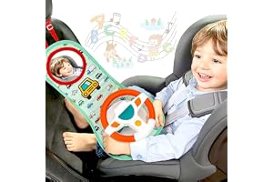 AM ANNA Baby Car Seat Toys for Infants with Mirror, Carseat Toys Steering Wheel with Music Lights and Driving Sounds, Travel Car Seat Toy for Infants Babies 6 to 12 Months