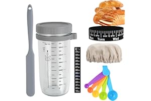 MINJUNA Sourdough Starter Jar Kit, 22Oz, 650ml, Glass Sourdough Starter Container with Date Feeding Elastic Band, Measuring Spoon, Silicone Scraper, Cloth Cover, Reusable, Wide Mouth for Fermentation
