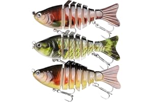 REBUCINA 3 Pcs 3D Artificial Fishing Lures Pike and Perch, Lifelike Segmented Slow Sinking Bass Fishing Lure, Multi Jointed Pike Fishing Lures with Hooks, Fishing Gifts, Family Fishing Gear