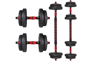 ALLinLIFE Mancuernas Ajustables 10/15/20/30/40/50KG, Juego de Pesas Multifunción con Pesas Barra Recta y Mangos Antideslizantes, Pesas Ajustables para Musculación y Fitness Gimnasio en Casa