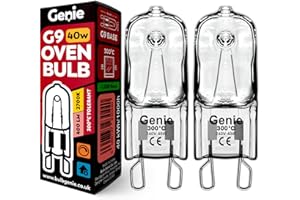 GENIE G9 Halogen Oven Bulb 40W 230V (Pack of 2) Oven-Rated 300°C Heat Tolerant Lamps for Philips, Neff, AEG, Smeg, Zanussi & Bosch Ovens (40, Watts)