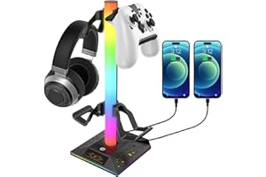 LUVZOOR Porta Cuffie RGB, Supporto per Cuffie 2 USB und 3.5mm AUX Type C, LED Gaming Stand Cuffie Accessori Scrivania per Tutte le Cuffie