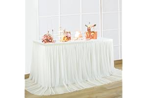 NSSONBEN Tüll Tischrock Elfenbein Tischröcke Tischdeko für Babyparty, Baby Shower Mädchen, Hochzeit, Geburtstag, Kindergeburtstag, Kommunion,183×77 Elfenbein Tüll Tischrock