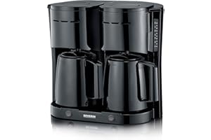 Severin Cafetière Filtre Isotherme Duo, 2 X 1000 W, Jusqu'à 2L soit 16 tasses, 2 verseuses isothermes, 2 filtres pivotants, Noir, KA 9315