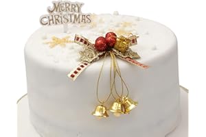 CAKE FACTORY Evelay Cake Decoration Set Holly & Bells With Merry Christmas Sign Motto Party Accessories(Gold)