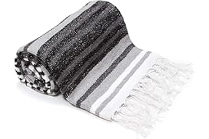 Americanflat Coperta da yoga messicana autentica – morbida coperta falsa in cotone e poliestere a righe grigie