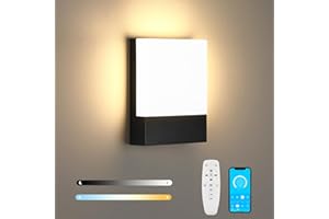 Lightsjoy Lámpara de Pared Exterior Impermeable IP65 Negro Apliques de Pared 2.4G Control Remoto APP LED Aplique Exterior Pared para Jardines Pasillo Terraza, 1800Lumen-2700K-6500K