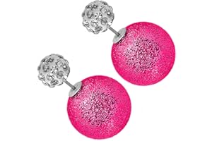 Tumundo® 2 Perlen-Ohrringe Shamballa Damen-Schmuck Doppel-Kugel Ohrstecker Glitzer Strass Front-Back