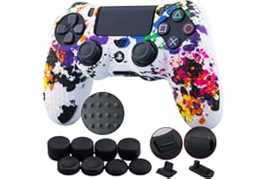 9CDeer 1 Pieza de Siliconas Tachonado Transferencia de Agua Protector Manga Caso Cubierta Piel Cover Skin 8 Thumb Grip 2 a Prueba de Polvo Tapones para Mando PS4/Slim/Pro Salpicaduras de Graffiti