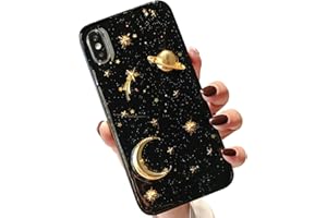 Tybiky Earth Moon Black - Carcasa para iPhone Xr Bling de silicona TPU suave y transparente con diseño de luna, estrellas, resistente a los arañazos, ultrafina, color negro