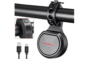WIND&MOON Sonnette Vélo avec Alarme Antivol, Réglage Automatique du Volume Entre 80 et 130 Décibels/Fonction Antivol/étanche IPX6/ Chargement USB, Alarme Velo Adaptée aux Guidons d'un Diamètre de 22 à 32 mm