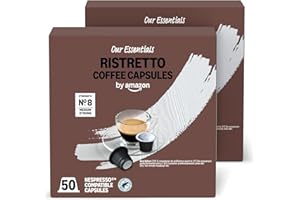 by Amazon Ristretto Plastic Nespresso Compatible Coffee Pods, Medium Roast, 100 Count (2 Packs of 50), Rainforest Alliance Certified