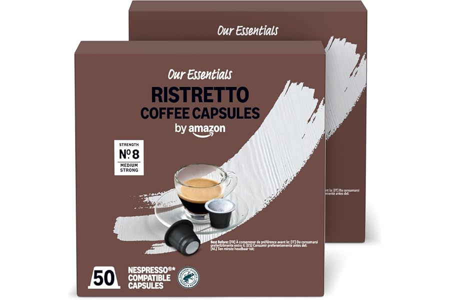 by Amazon Cápsulas de Café Ristretto de Plástico Compatibles con Nespresso, Tostado Medio, 100 Unidades (2 Paquetes de 50), C