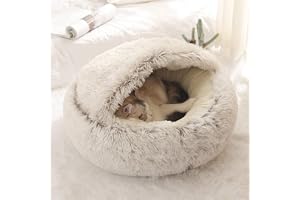 WANGLE Runt kattsängbo mjukt fluffigt plysch kattgrotta med huva katt/liten hundbädd husdjurstält sovsäng vinter varm halkfri