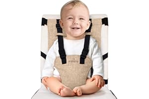 Mineto Chaise Nomade Bebe Portable Ultra-Légère, Harnais Sécurisé 3 Points, Rehausseur chaise enfant de voyage Facile à Transporter, Siege Bebe Assis de 6 Mois à 3 Ans, Lavable et Universel Beige